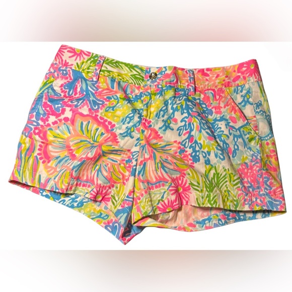 Lilly Pulitzer Callahan Shorts Lovers Coral Flat Front Mini , Size 14 - Picture 1 of 8